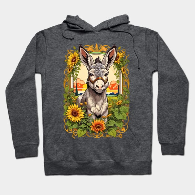 Cute little Donkey in the sunflower field retro vintage design Hoodie by Neon City Bazaar